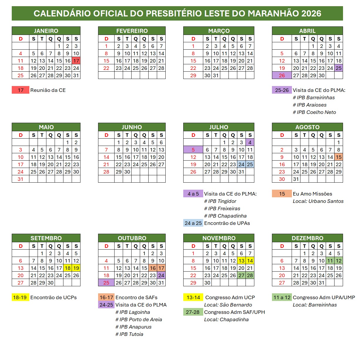 Calendário 2026
